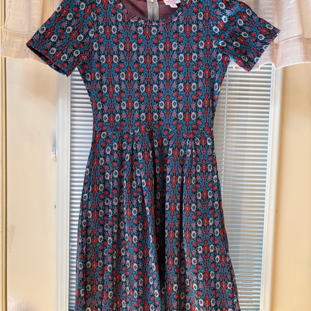 LuLaRoe Floral Patterned Dress - Red and Blue